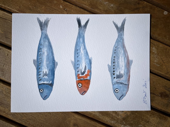 Image 1 of Signed sketch. Sardine theme