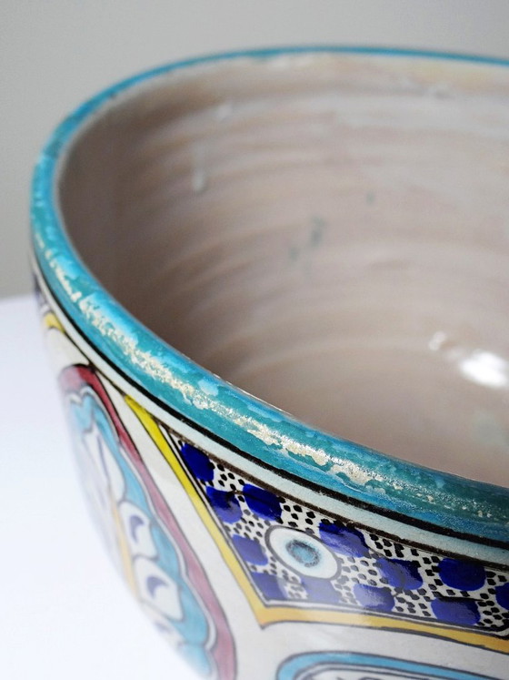 Grote oude Fes Jobbana van polychroom faience, Marokko 20e eeuw – Vintage, Decoratieve objecten, Ceramic (photo 14 of 15)
