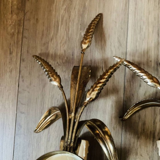 Pair of gilded metal wheat ear wall lights (photo 16 of 17)