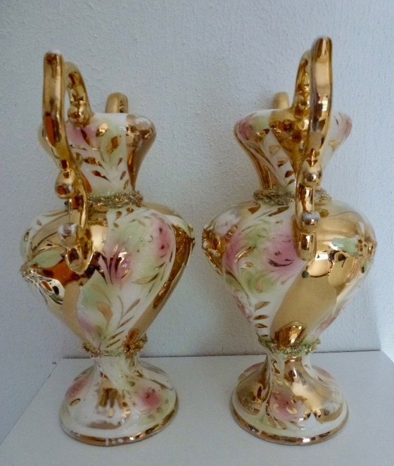 Image 1 of Pair of Vintage Capodimonte Vases – Italy – 33cm – Very Good Condition!