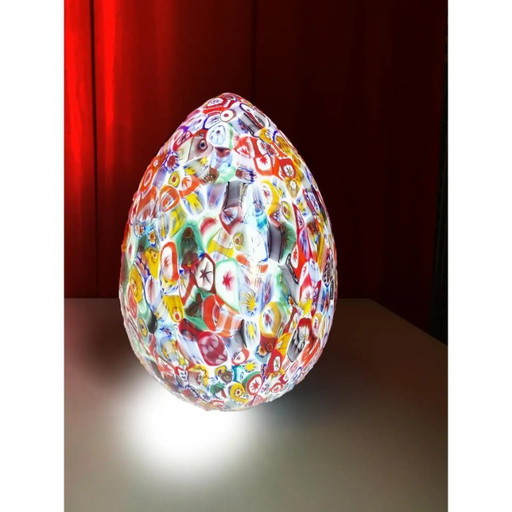Small Murano-Style Glass Egg Lamp with Multicolored Floral Decoration