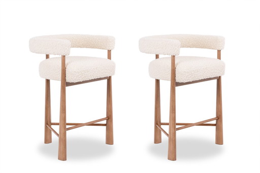 Pair of Bar Stools in Blond Beech. Contemporary work.