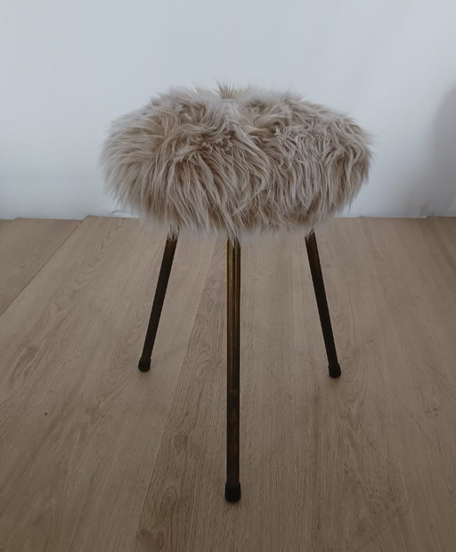 Tabouret Felltex des années 1950 à poils longs