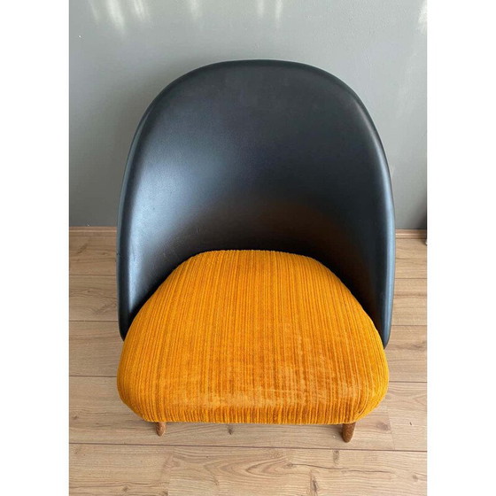 Image 1 of Vintage zwart kunstleren en oranje stoffen fauteuil van Theo Ruth voor Artifort, 1950