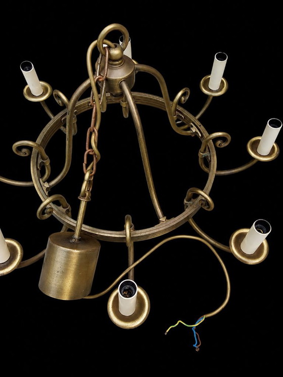 Solid brass chandelier - 8-light - vintage – Ceiling lights (photo 5 of 5)