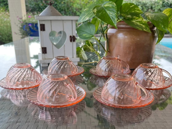 Image 1 of Vintage ARCOROC Rosaline Tea Set - 6 Cups & Saucers - Swirl