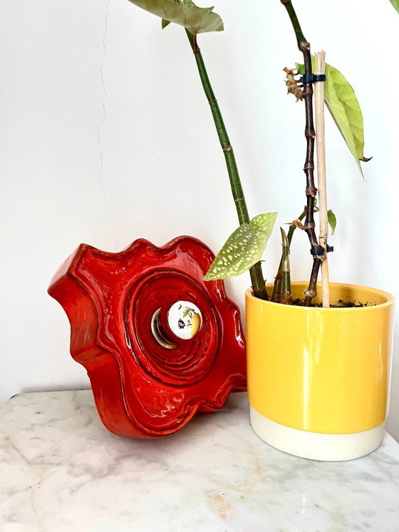 Image 1 of Applique murale vintage Hustadt Leuchten Fat Lava en céramique rouge, Allemagne, 1970