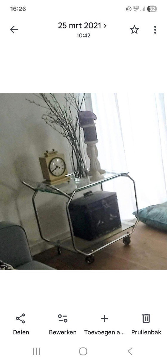 Image 1 of Vintage chromen serveerwagen / barcart – jaren '50/'60 – glas & chroom