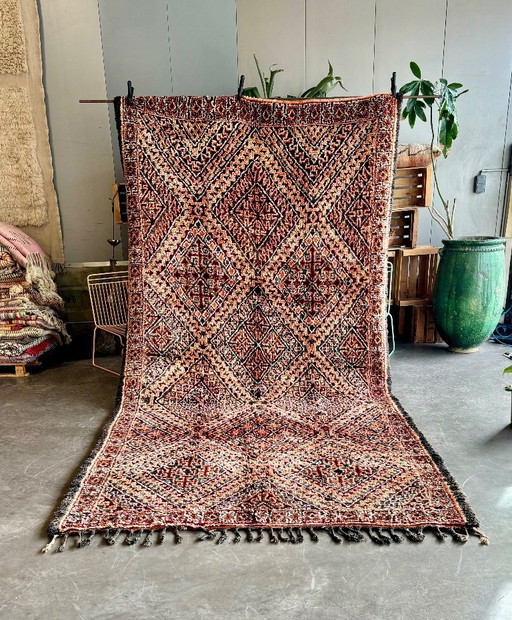 Mid Century Modern Boujad Wool Rug 200x400 cm- Handwoven Berber Carpet