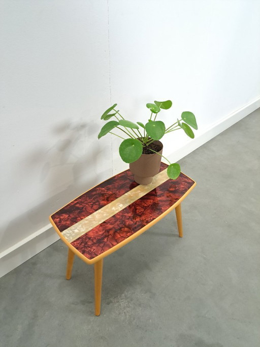 1950s side table with red Formica top, plant table, no. 32