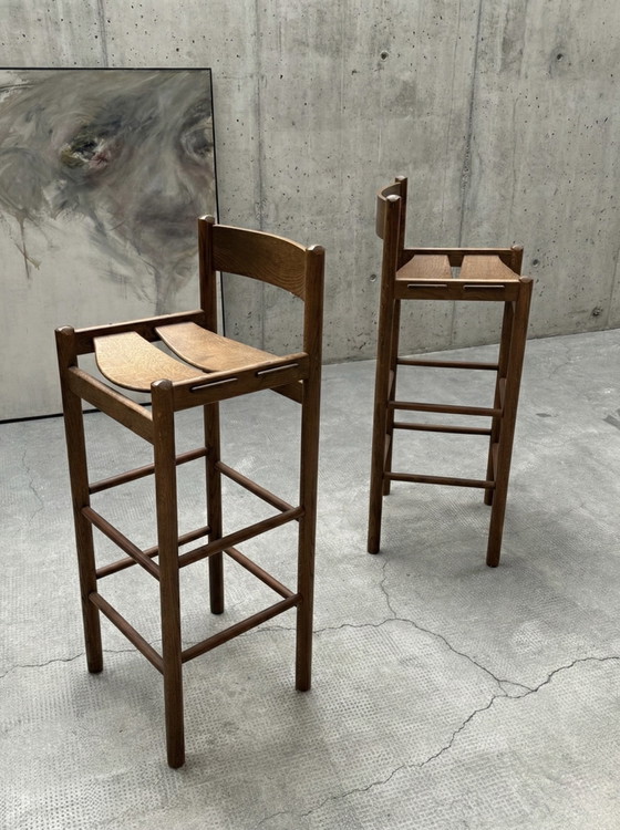 Image 1 of 2x SGABELLI DA BAR IN LEGNO DI ROVERE IN STILE CASSINA MAGISTRETTI