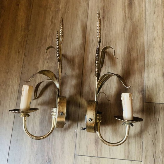 Pair of gilded metal wheat ear wall lights (photo 8 of 17)