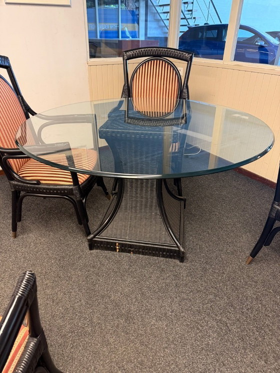 Image 1 of Ensemble de salle à manger vintage 5 pièces en bambou noir des années 1970