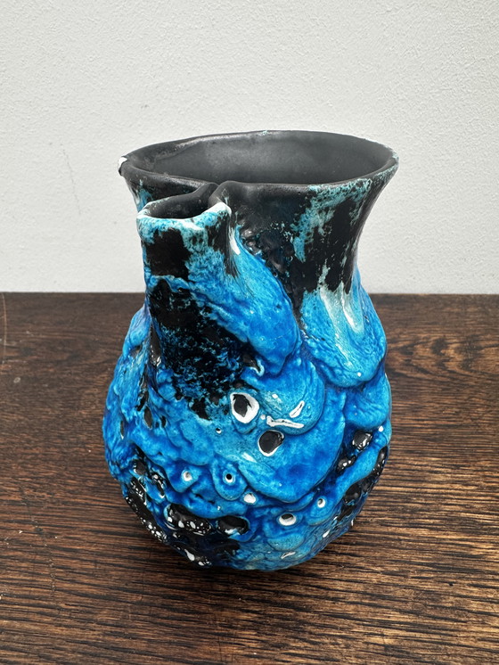 Image 1 of Small Fat Lava Blue Pitcher - Atelier du Cyclope Annecy