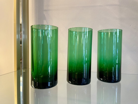 Image 1 of 3 bicchieri highball verde smeraldo soffiati a mano