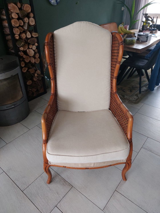 Poltrona Vintage Giorgetti Finto Bambù Wingback – Anni '70 – Condizioni Perfette – Poltrone, Rattan, Textile (photo 3 of 7)