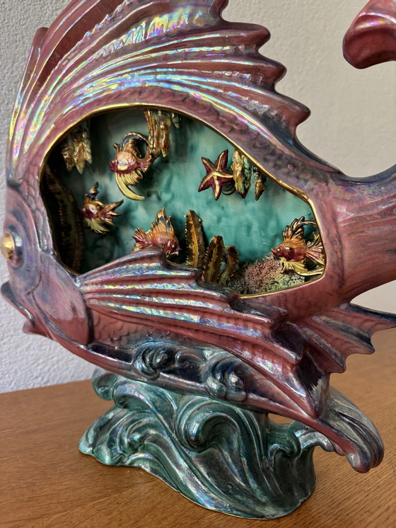 Image 1 of Grote keramische vis lamp jaren 50
