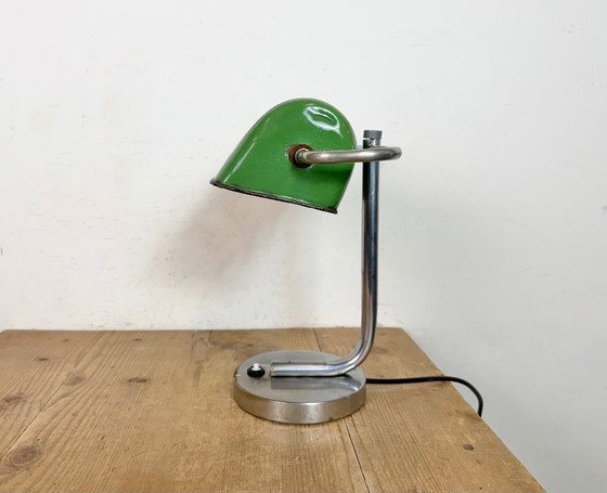 Image 1 of Vintage groene emaille bankierslamp, jaren 1950