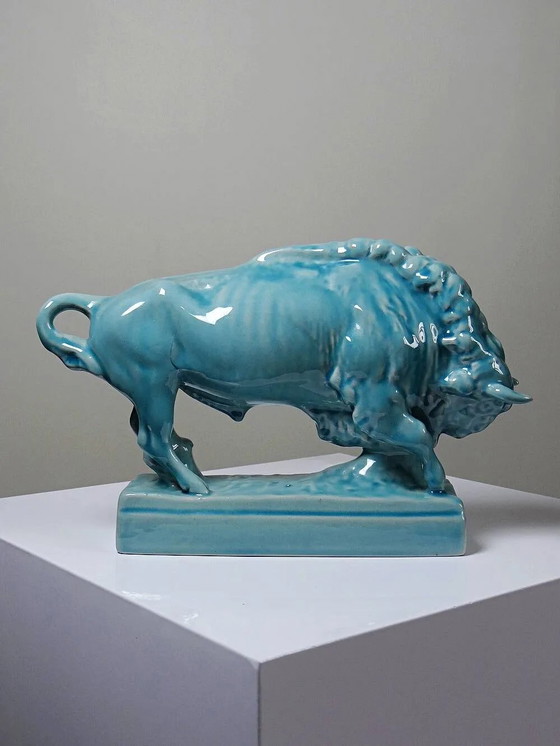 Bisonte Zsolnay in maiolica smaltata turchese, Ungheria, anni '40-'50. – Oggetti decorativi, Porcellana (photo 5 of 15)