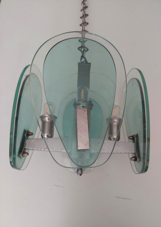 Image 1 of Fonta Arte 1970s Turquoise Glass Pendant Lamp
