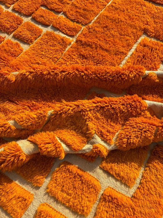 Image 1 of Oranje Marokkaans wollen tapijt 200x300 cm- Handgemaakt geometrisch tapijt - Eigentijds Berber tapijt