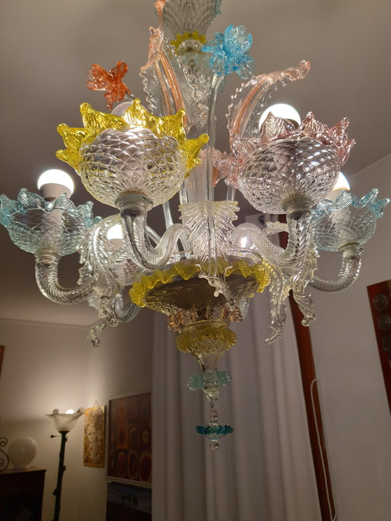 Image 1 of Lampadario 6 bracci colorato in vetro di Murano