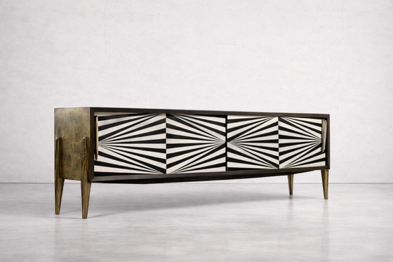 Image 1 of Scandinavian Sideboard in Birch with Hand-Painted Op-Art Pattern, 1960s