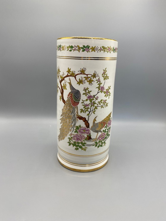 Porcelain Rouleau Vase, Peacock and Floral Decor, 24K Gold, Kinoys Rhodes – Crockery (photo 6 of 6)