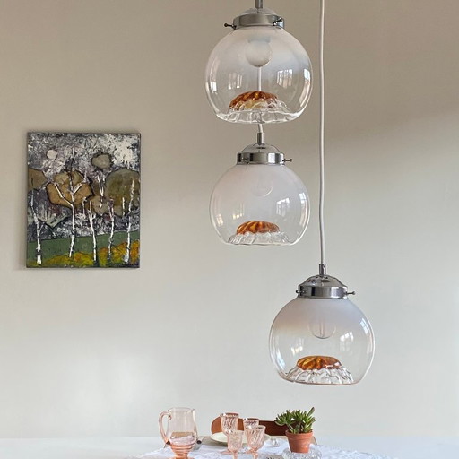 Murano Mazzega Wasserfall-Pendelleuchte mit 3 Glaskugeln