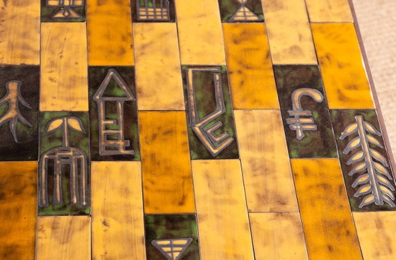 Image 1 of Coffee table in glazed ceramic and steel base by Jean Garbero Vallauris 1950.