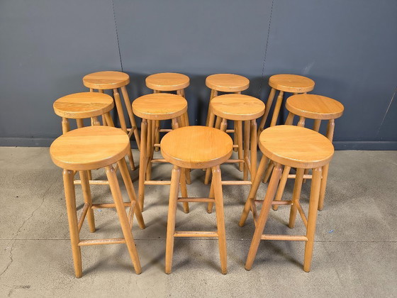 Image 1 of Alpine Style Chalet Stools in Wood, set of 11 - 1970s