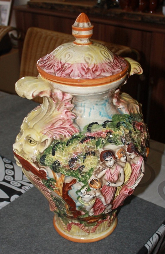 Image 1 of Capodimonte decorative vase with lid – Italian ceramics – 44 cm