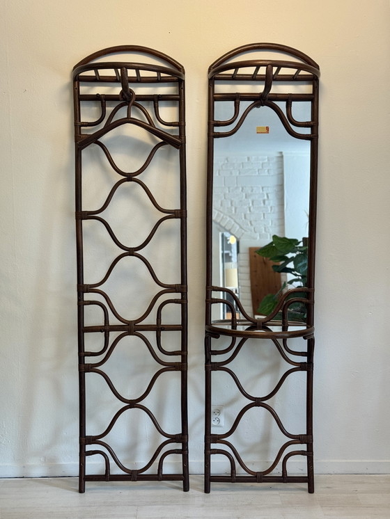 Image 1 of Set di attaccapanni da parete vintage in rattan, anni '70