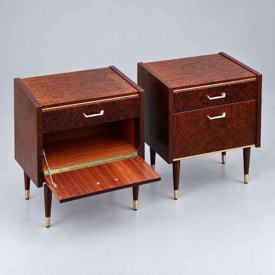 Set of 2 vintage design Nightstands with brass details, Wood, Brown (photo 8 of 8)