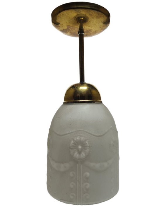 Vintage hanglamp, Polen, jaren 1960 – Hanglampen, Glass, Brass (photo 6 of 8)