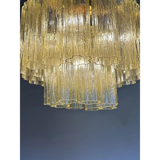 Image 1 of Plafoniera Tronchi di lusso in vetro di Murano trasparente color ambra, stile italiano.