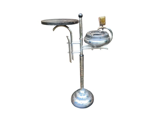 Image 1 of Art deco Demeyere asbak standaard met tafeltje chroom en bakeliet jaren 30