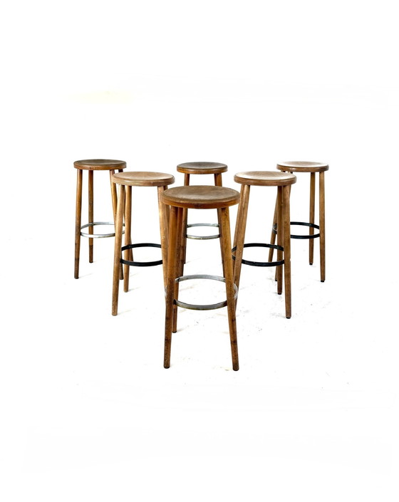 Image 1 of Set di 6 sgabelli da bar brutalisti anni '60