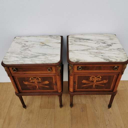 Vintage Antique Nightstands Bedside Cabinets With Marble Top Set Price