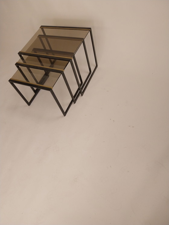 Image 1 of 1 x mimi set Belgo chrom 1970s nero e oro in vetro fumé