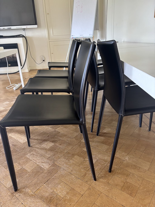 8 modern black leather dining chairs
