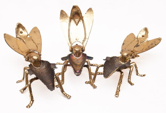 Set van 3 gouden vliegenasbakken – Decoratieve objecten, Metal, Gold (photo 4 of 8)