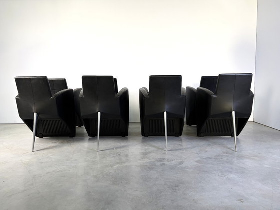 J. Lang Armchairs by Philippe Starck for Driade, 1980s, Set of 8, Leather, Plastic, Black (photo 8 of 16)