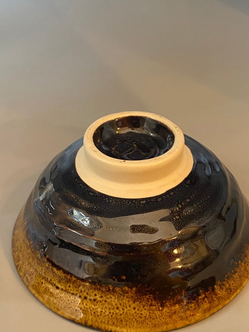 Tazza da tè in gres smaltato – Stile Chawan, smalto marrone scuro – XX secolo – servies (photo 2 of 4)