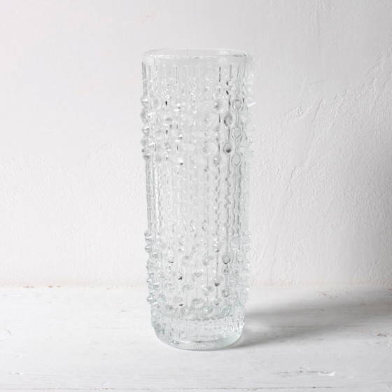 Image 1 of Mid-century Clear Pressed Glass Vase / CandleWax Design / Czech Republic / 1972