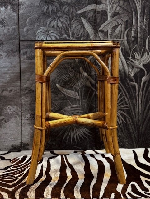 Image 1 of TABLE À PLANTES VINTAGE SUR PIÉDESTAL EN BAMBOU TABLE COLONNE PILIER