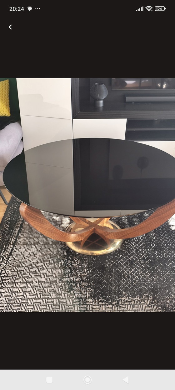 Image 1 of Mid-Century Couchtisch von Wilhelm Renz im Art-Déco-Stil – Glas, Massivholz & Messing