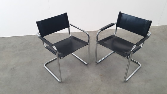 Image 1 of Mart Stam S34 vintage stoelen Fasem Italië 1970s tuigleer bauhaus