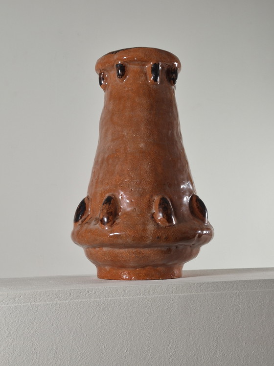 Large naive vintage ceramic vase by a blind artist (photo 2 of 14)