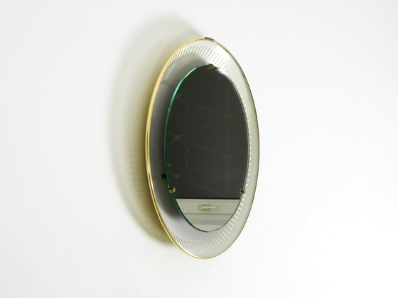 Image 1 of Rare miroir rond illuminé en métal Hillebrand, datant du milieu du XXe siècle (1966).